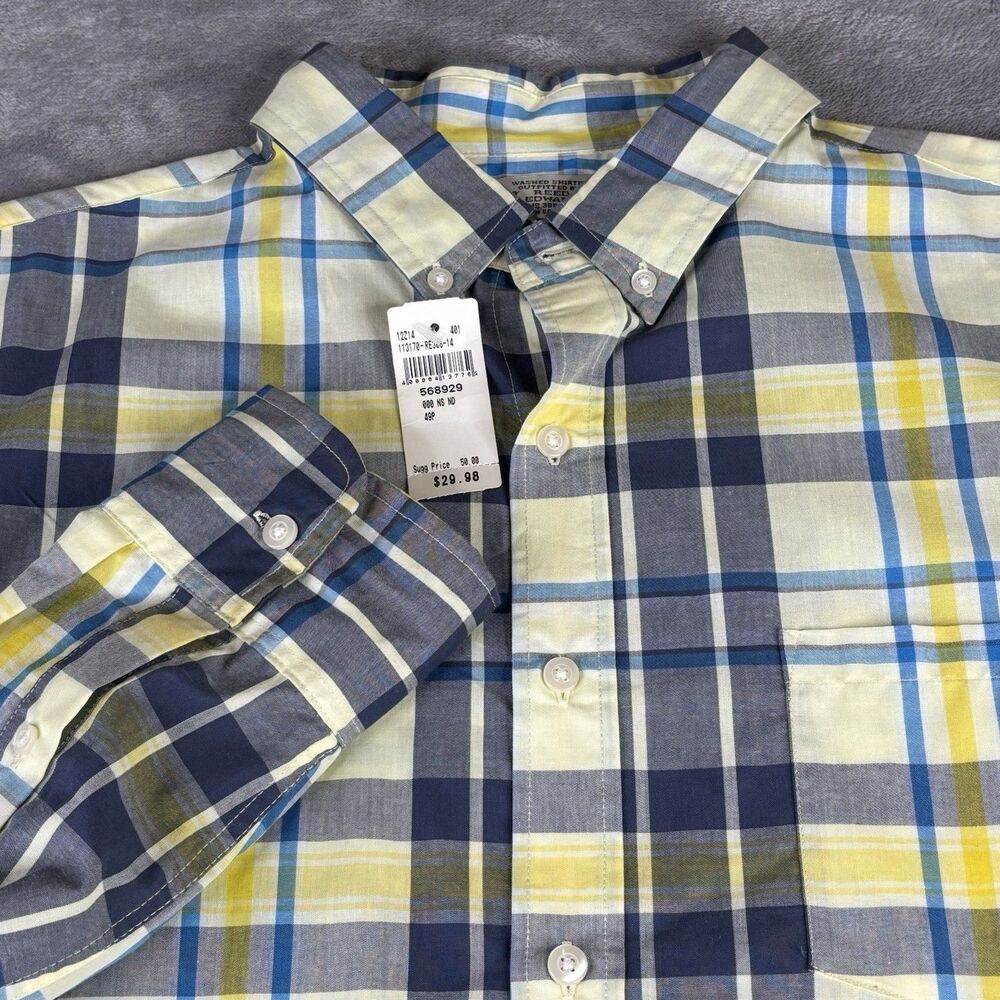 Reed Edward Shirt Mens Large Blue‎ Multicolor Plaid Long Sleeve Button Down New